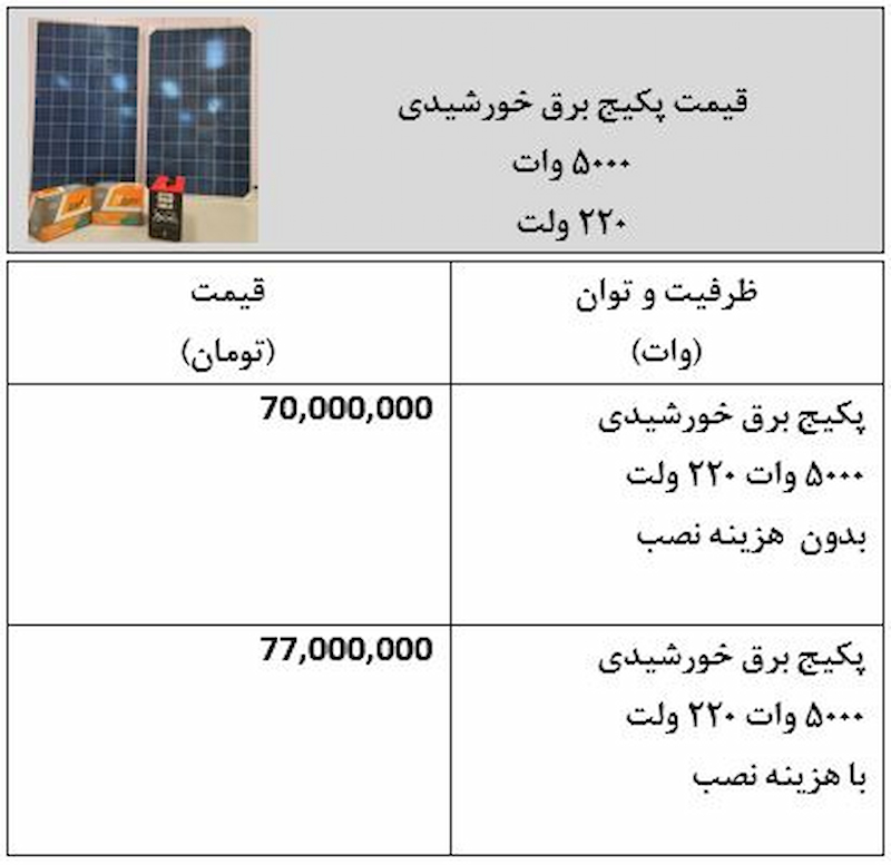 قیمت پکیج برق خورشیدی 5000 وات